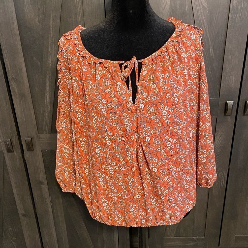 Max Studio Plus Size Small Crepe Blouse Top Floral Garnet Red